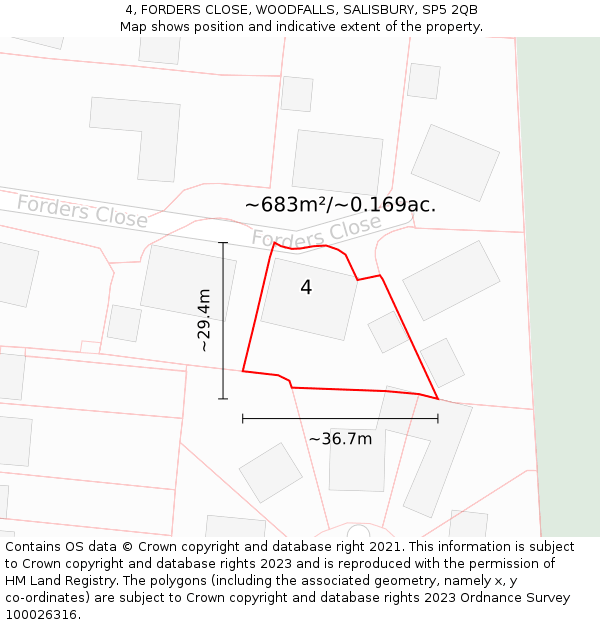 4, FORDERS CLOSE, WOODFALLS, SALISBURY, SP5 2QB: Plot and title map