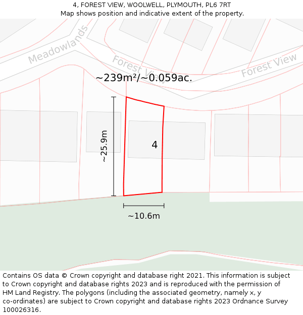 4, FOREST VIEW, WOOLWELL, PLYMOUTH, PL6 7RT: Plot and title map