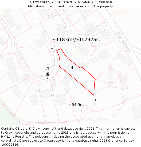 4, FOX GREEN, GREAT BRADLEY, NEWMARKET, CB8 9NR: Plot and title map