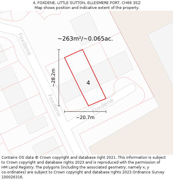 4, FOXDENE, LITTLE SUTTON, ELLESMERE PORT, CH66 3SZ: Plot and title map