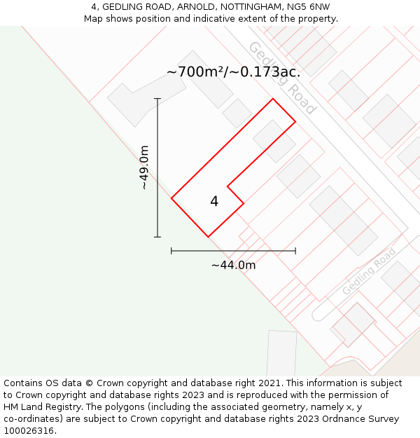 4, GEDLING ROAD, ARNOLD, NOTTINGHAM, NG5 6NW: Plot and title map