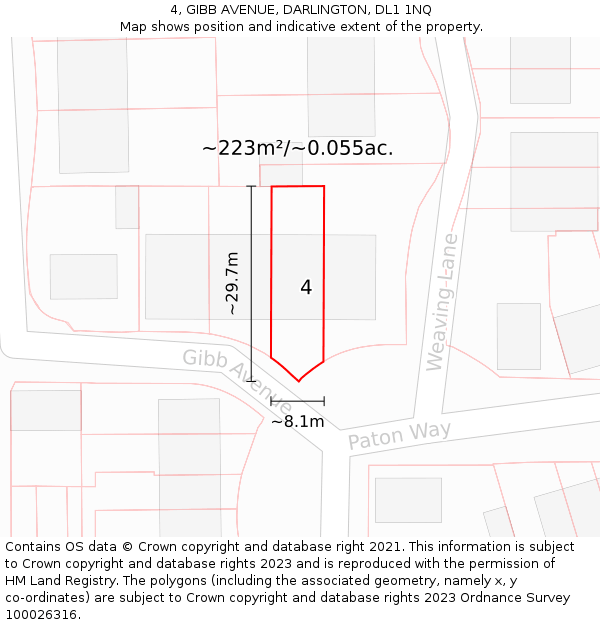 4, GIBB AVENUE, DARLINGTON, DL1 1NQ: Plot and title map