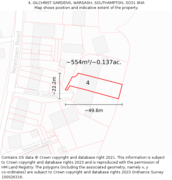 4, GILCHRIST GARDENS, WARSASH, SOUTHAMPTON, SO31 9NA: Plot and title map