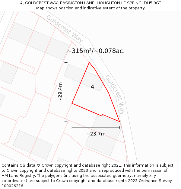 4, GOLDCREST WAY, EASINGTON LANE, HOUGHTON LE SPRING, DH5 0GT: Plot and title map