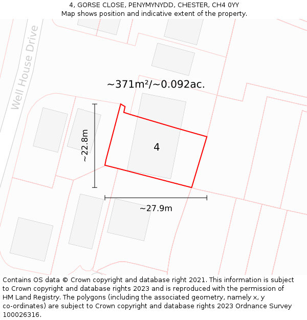 4, GORSE CLOSE, PENYMYNYDD, CHESTER, CH4 0YY: Plot and title map