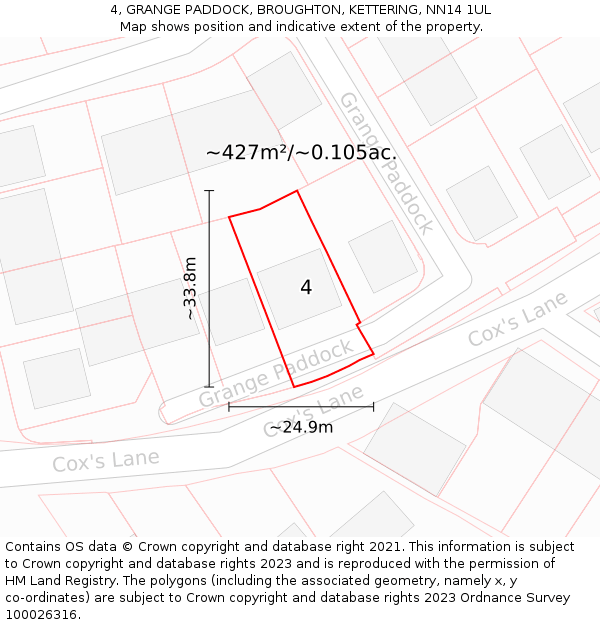 4, GRANGE PADDOCK, BROUGHTON, KETTERING, NN14 1UL: Plot and title map