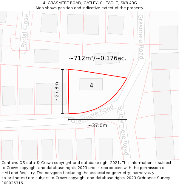 4, GRASMERE ROAD, GATLEY, CHEADLE, SK8 4RG: Plot and title map