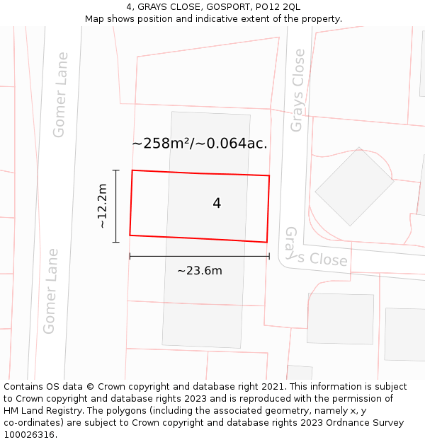 4, GRAYS CLOSE, GOSPORT, PO12 2QL: Plot and title map