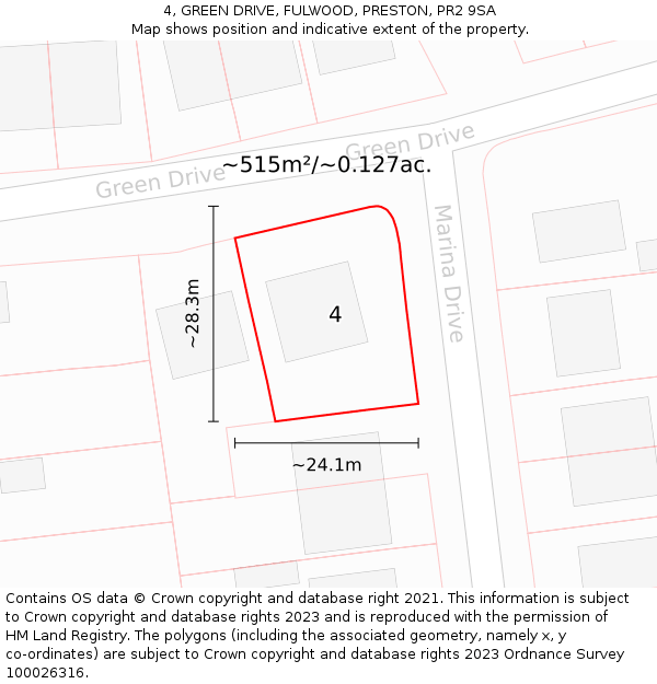 4, GREEN DRIVE, FULWOOD, PRESTON, PR2 9SA: Plot and title map