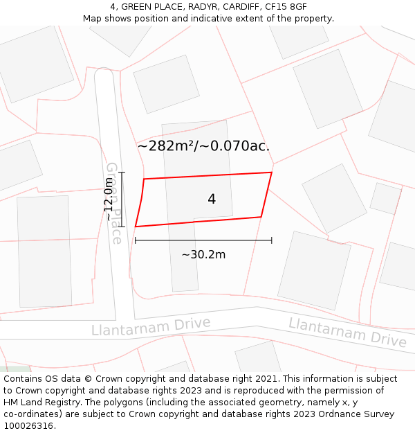 4, GREEN PLACE, RADYR, CARDIFF, CF15 8GF: Plot and title map