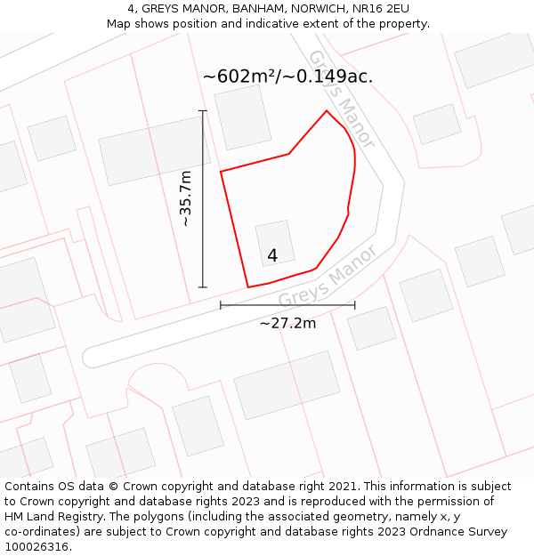 4, GREYS MANOR, BANHAM, NORWICH, NR16 2EU: Plot and title map