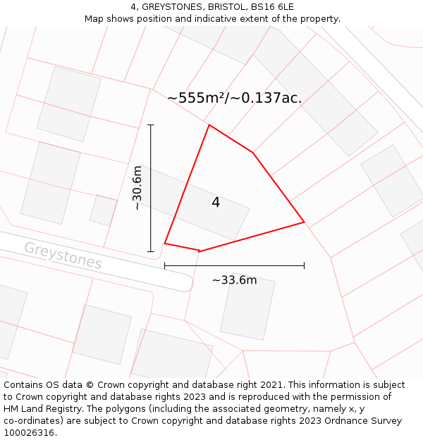 4, GREYSTONES, BRISTOL, BS16 6LE: Plot and title map