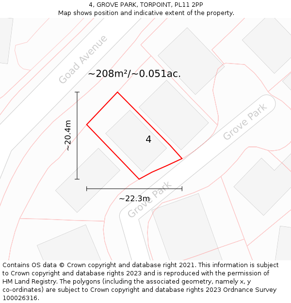 4, GROVE PARK, TORPOINT, PL11 2PP: Plot and title map