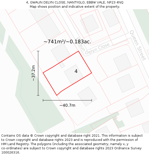 4, GWAUN DELYN CLOSE, NANTYGLO, EBBW VALE, NP23 4NQ: Plot and title map