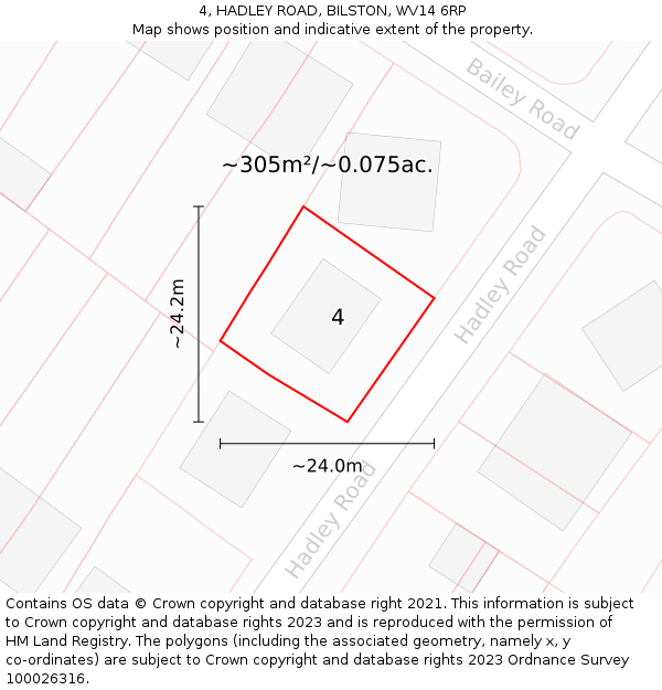 4, HADLEY ROAD, BILSTON, WV14 6RP: Plot and title map