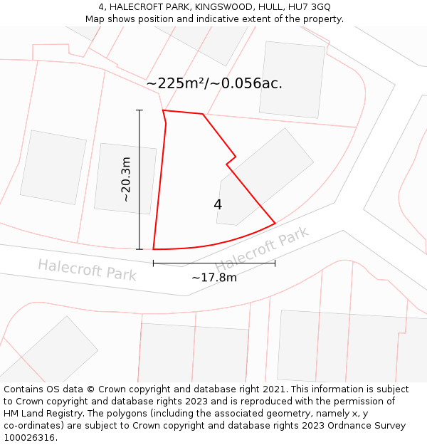 4, HALECROFT PARK, KINGSWOOD, HULL, HU7 3GQ: Plot and title map