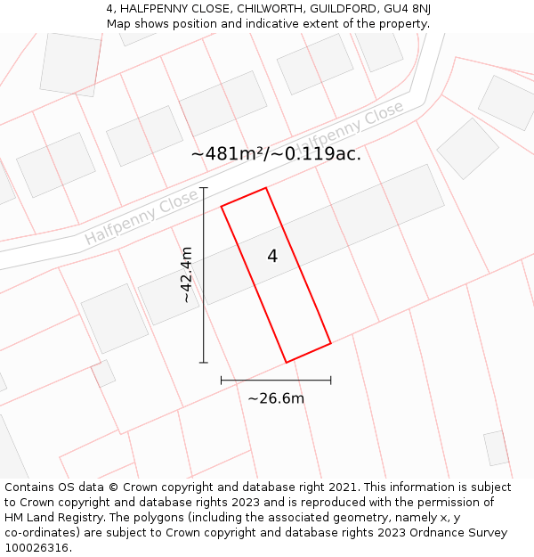 4, HALFPENNY CLOSE, CHILWORTH, GUILDFORD, GU4 8NJ: Plot and title map