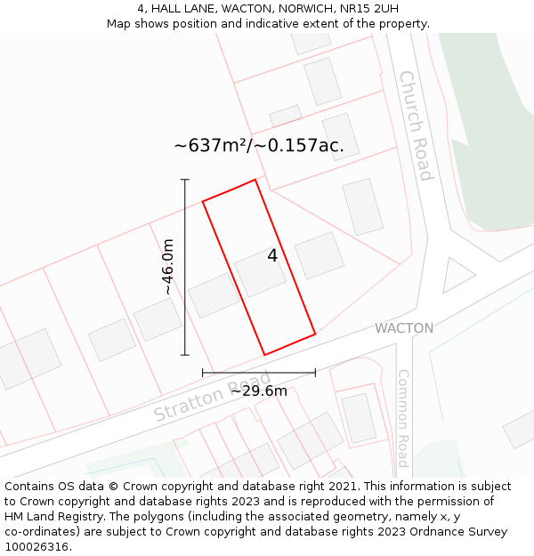 4, HALL LANE, WACTON, NORWICH, NR15 2UH: Plot and title map