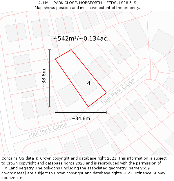 4, HALL PARK CLOSE, HORSFORTH, LEEDS, LS18 5LS: Plot and title map