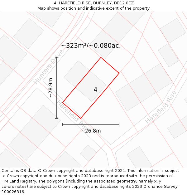 4, HAREFIELD RISE, BURNLEY, BB12 0EZ: Plot and title map