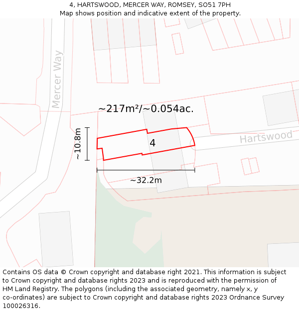 4, HARTSWOOD, MERCER WAY, ROMSEY, SO51 7PH: Plot and title map