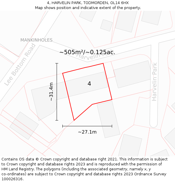 4, HARVELIN PARK, TODMORDEN, OL14 6HX: Plot and title map