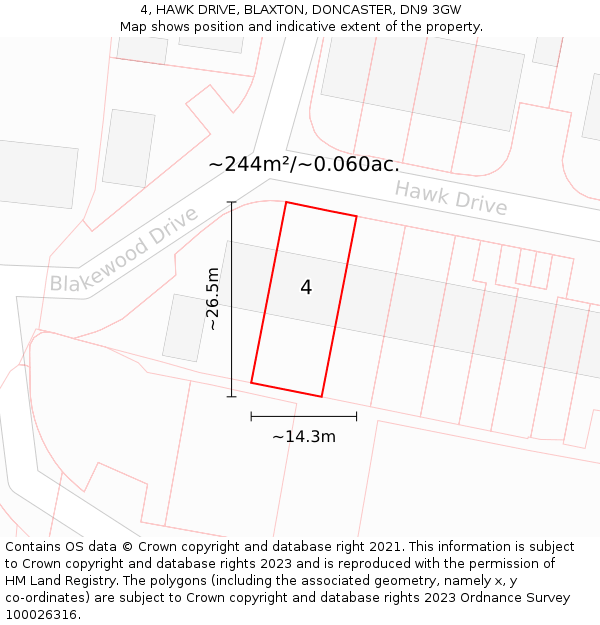 4, HAWK DRIVE, BLAXTON, DONCASTER, DN9 3GW: Plot and title map