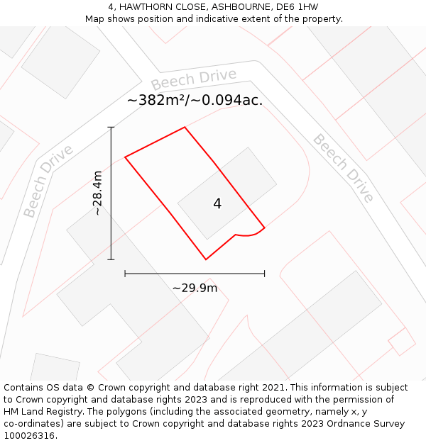 4, HAWTHORN CLOSE, ASHBOURNE, DE6 1HW: Plot and title map