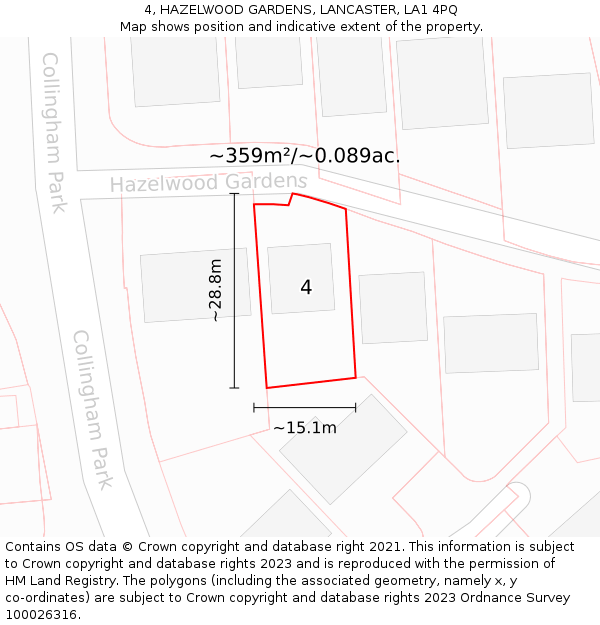 4, HAZELWOOD GARDENS, LANCASTER, LA1 4PQ: Plot and title map