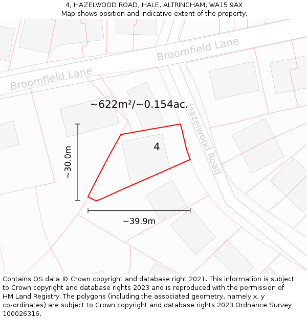 4, HAZELWOOD ROAD, HALE, ALTRINCHAM, WA15 9AX: Plot and title map