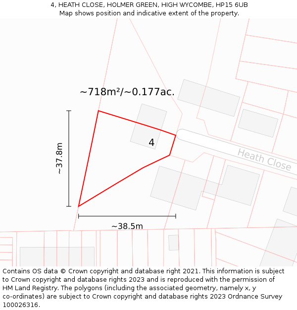 4, HEATH CLOSE, HOLMER GREEN, HIGH WYCOMBE, HP15 6UB: Plot and title map