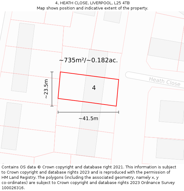 4, HEATH CLOSE, LIVERPOOL, L25 4TB: Plot and title map