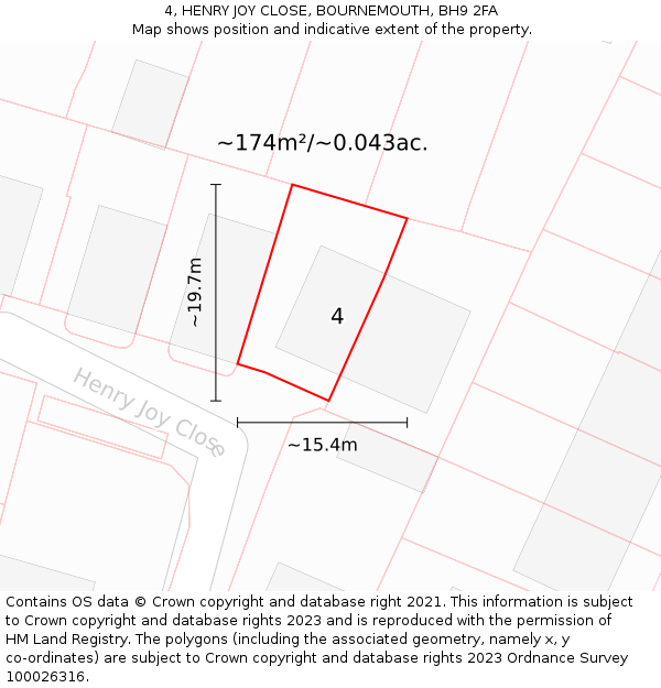 4, HENRY JOY CLOSE, BOURNEMOUTH, BH9 2FA: Plot and title map