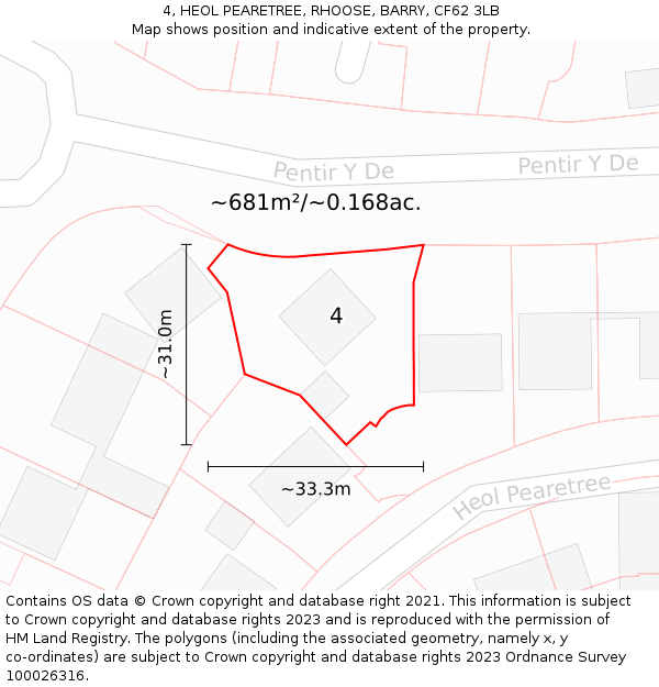 4, HEOL PEARETREE, RHOOSE, BARRY, CF62 3LB: Plot and title map