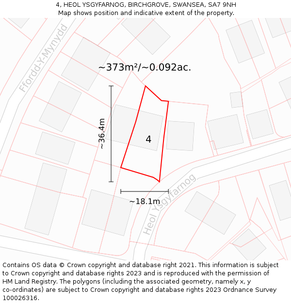 4, HEOL YSGYFARNOG, BIRCHGROVE, SWANSEA, SA7 9NH: Plot and title map