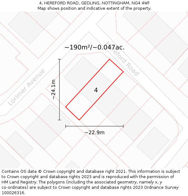 4, HEREFORD ROAD, GEDLING, NOTTINGHAM, NG4 4WF: Plot and title map