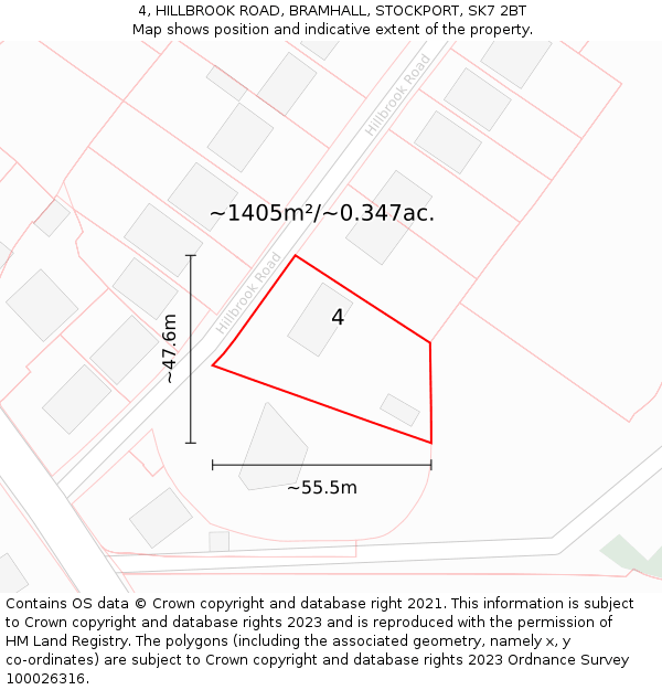 4, HILLBROOK ROAD, BRAMHALL, STOCKPORT, SK7 2BT: Plot and title map