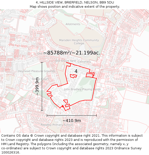 4, HILLSIDE VIEW, BRIERFIELD, NELSON, BB9 5DU: Plot and title map