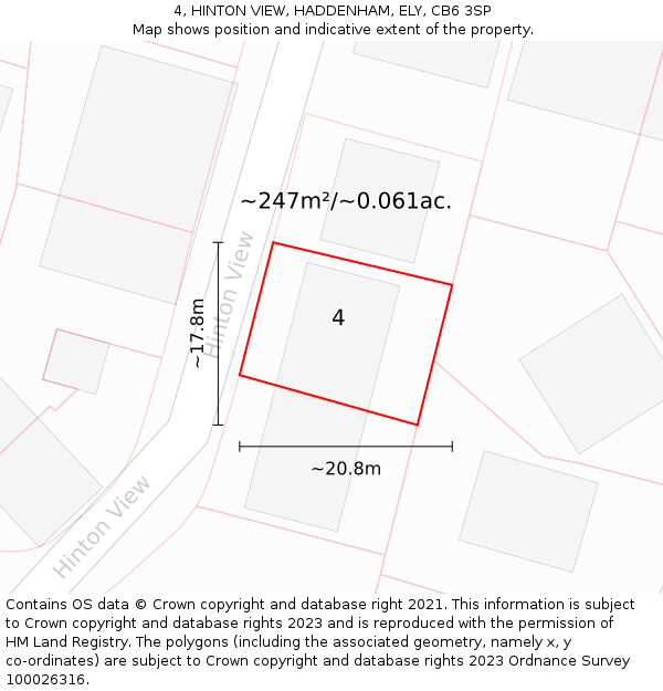 4, HINTON VIEW, HADDENHAM, ELY, CB6 3SP: Plot and title map