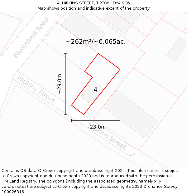 4, HIPKINS STREET, TIPTON, DY4 9EW: Plot and title map