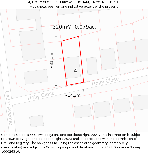 4, HOLLY CLOSE, CHERRY WILLINGHAM, LINCOLN, LN3 4BH: Plot and title map