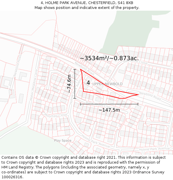 4, HOLME PARK AVENUE, CHESTERFIELD, S41 8XB: Plot and title map