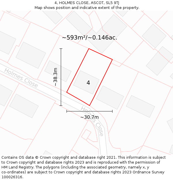 4, HOLMES CLOSE, ASCOT, SL5 9TJ: Plot and title map