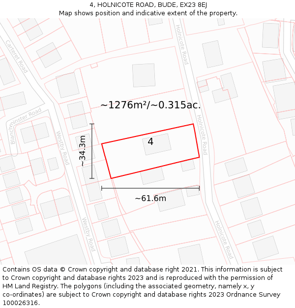 4, HOLNICOTE ROAD, BUDE, EX23 8EJ: Plot and title map