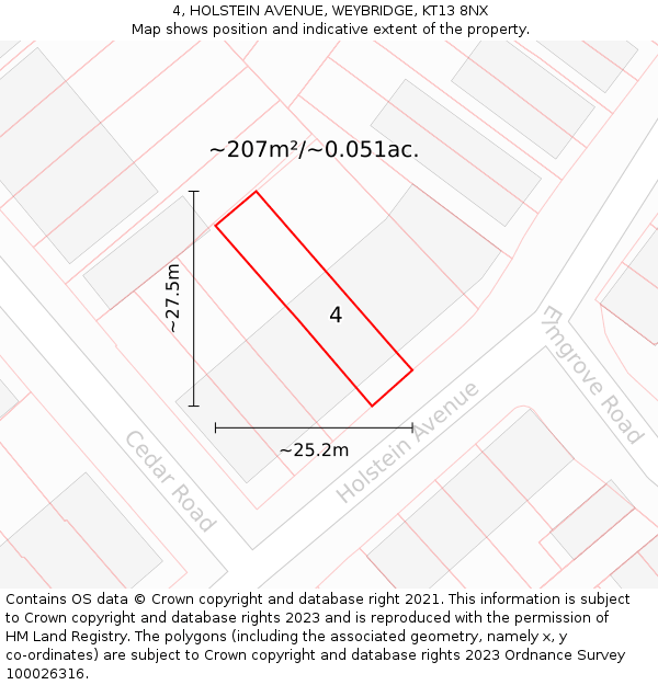 4, HOLSTEIN AVENUE, WEYBRIDGE, KT13 8NX: Plot and title map