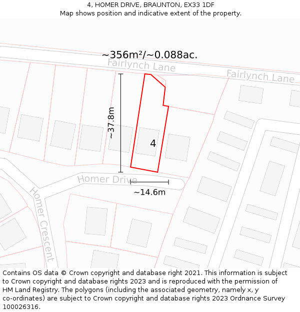 4, HOMER DRIVE, BRAUNTON, EX33 1DF: Plot and title map