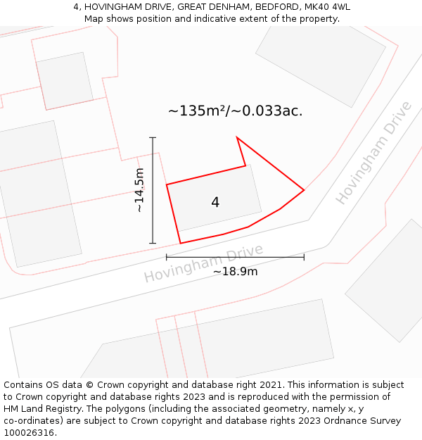 4, HOVINGHAM DRIVE, GREAT DENHAM, BEDFORD, MK40 4WL: Plot and title map