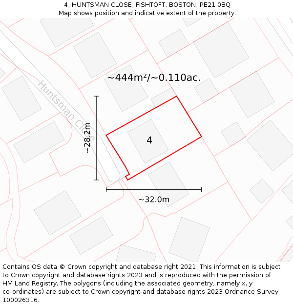 4, HUNTSMAN CLOSE, FISHTOFT, BOSTON, PE21 0BQ: Plot and title map