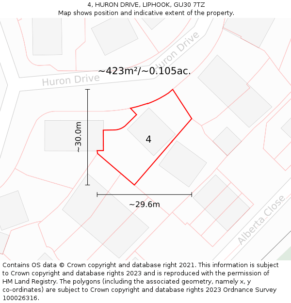 4, HURON DRIVE, LIPHOOK, GU30 7TZ: Plot and title map