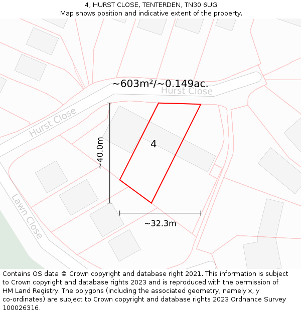 4, HURST CLOSE, TENTERDEN, TN30 6UG: Plot and title map